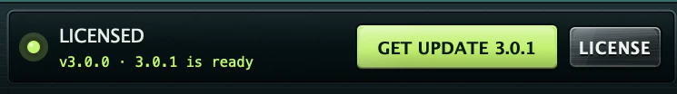 The Complete Chain status bar with an update ready: GET UPDATE 3.0.1 next to LICENSE